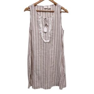 ST Tropez 100% Linen Shift Dress Striped Embroidered Tie Chest Size Small